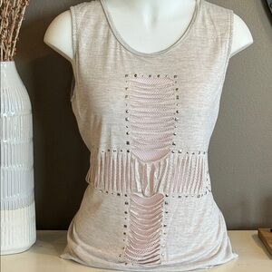 AUDREY ANN Gray Sleeveless Top Studded Ripped Grunge Goth Edgy Moto Size L NWT
